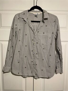 Old Navy Striped Button-Up Shirt with Bee Icons - White/Black